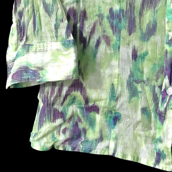 Chico’s Watercolor Blouse Lilac Green Shimmery Thread Size 1 (Small) 8-10 Top - Picture 3 of 8